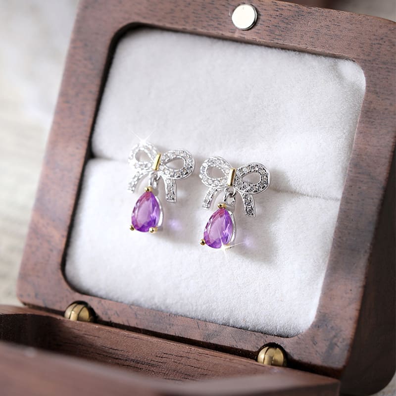 Green Gemstone Bow Earrings – S925 Sterling Silver Peridot Drop Design