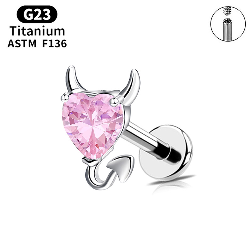 G23 Titanium Devil CZ Cartilage Piercing Jewelry – Internally Threaded Flat Back Stud