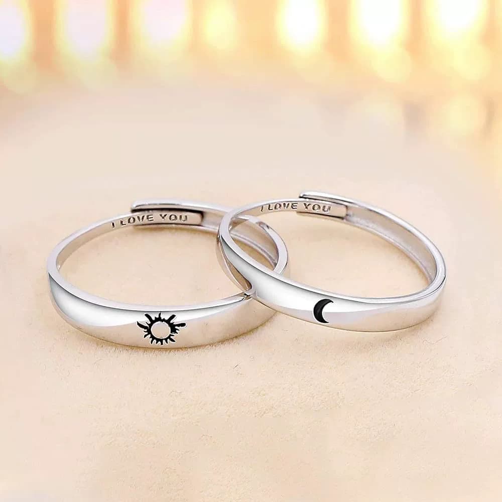 Sun Moon Ring Set – S925 Silver Adjustable Couple Rings