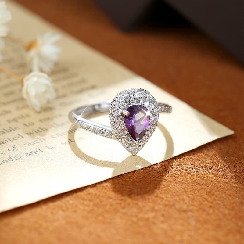 Teardrop Natural Gemstone Ring in Sterling Silver – August Birthstone Gift