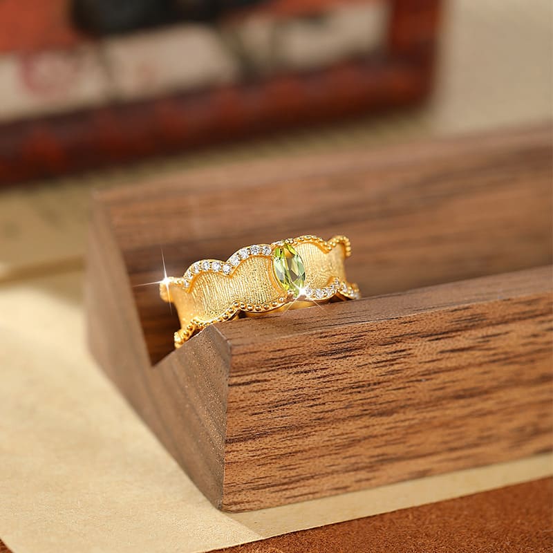 18K Gold Adjustable Brushed Ring – Birthstone Engagement Rings August