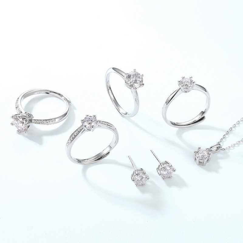 Round Moissanite Pendant Necklace | S925 Heavy Silver Four‑Prong April Birthstone Necklace