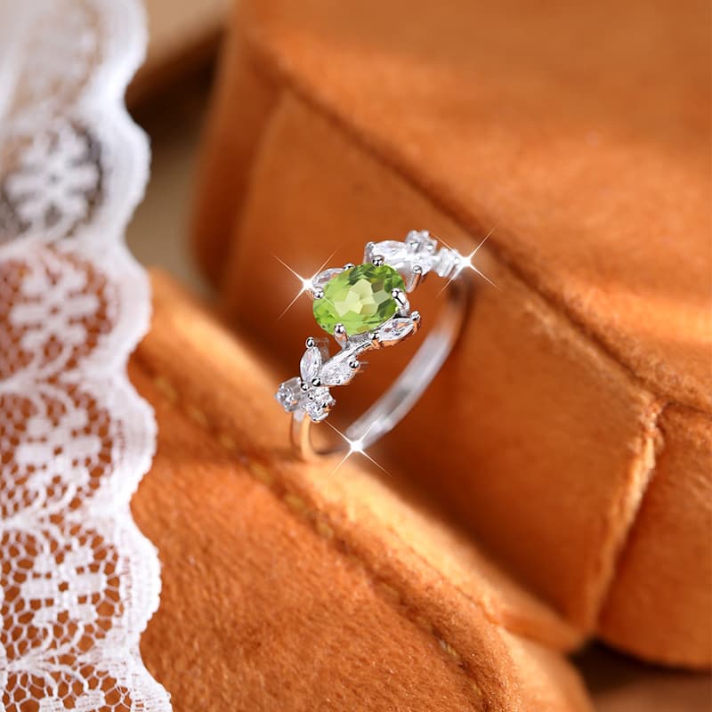 Round Cut Natural Gemstone Ring – Green Gemstone Ring in Sterling Silver