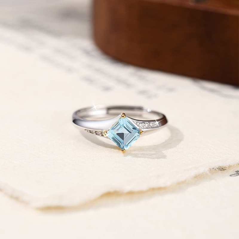 Square Cut Adjustable Ring – Peridot Solitaire Ring in S925 Silver