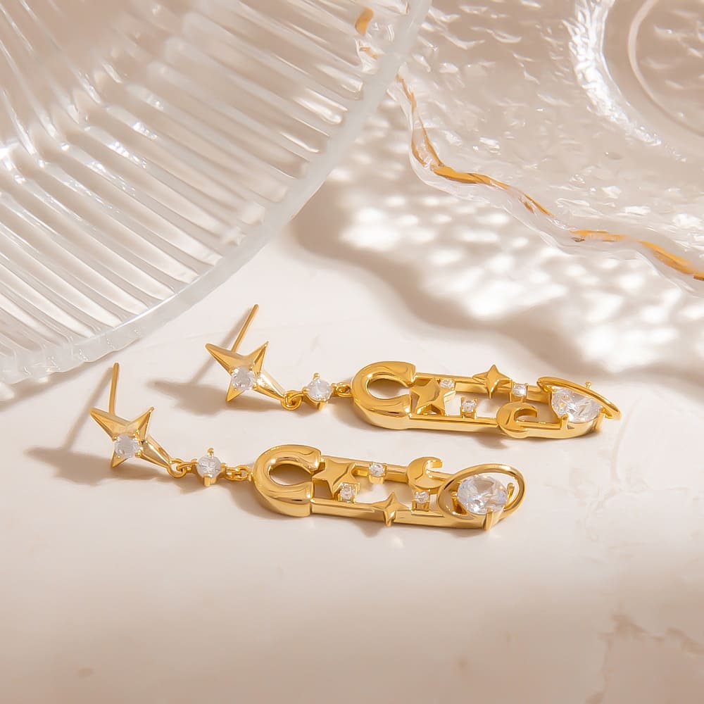 Cross Earrings – Asymmetrical Crown, Star & Moon Studs with 925 Silver Posts (3 Styles)