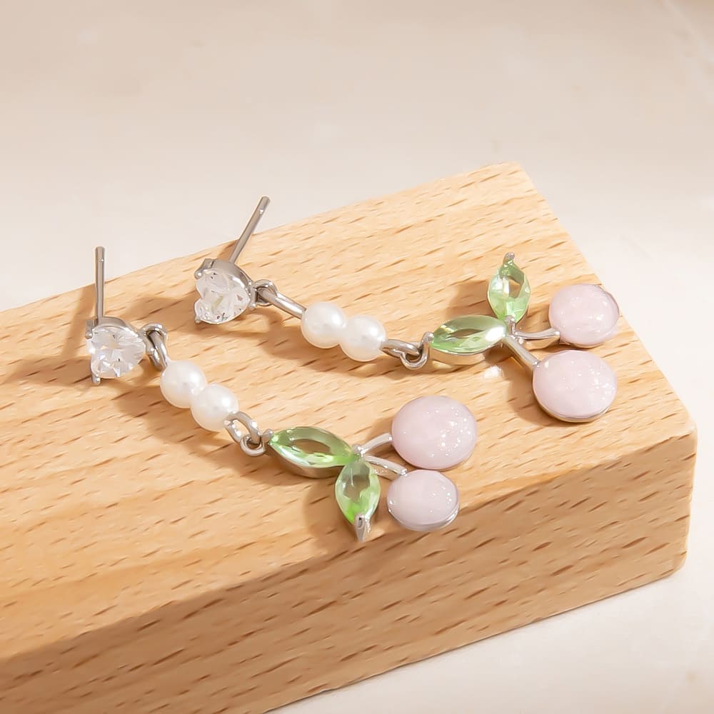 Cherry Earrings – Fresh Fruit-Inspired Pearl Studs with 925 Silver Posts