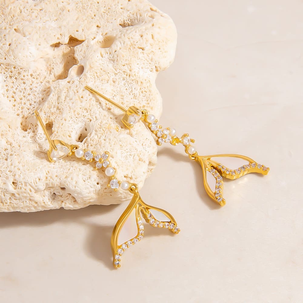 Gold Plated Earrings Studs – Asymmetrical CZ, Pearl & Floral C-Hoop Drops (3 Styles)