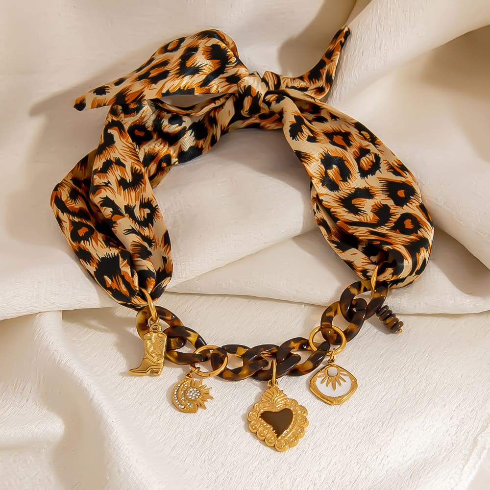 Bridesmaid Jewelry Gift – Leopard Print Heart Pendant Scarf Necklace