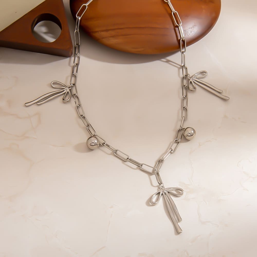 Bridal Party Necklace Gift – Minimalist Bow & Beaded Cross Pendant DIY Necklace