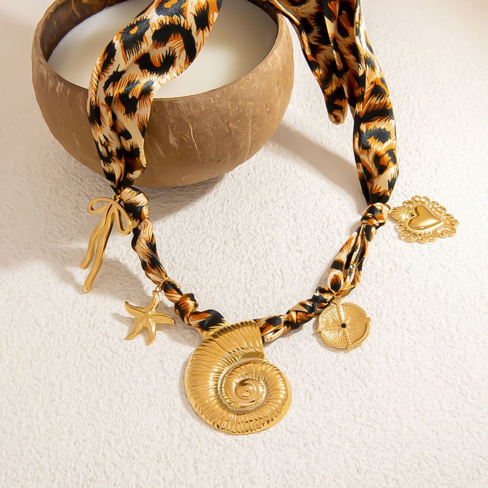 Cheap Necklaces for Women – Leopard Scarf Necklace with Shell, Heart & Cross