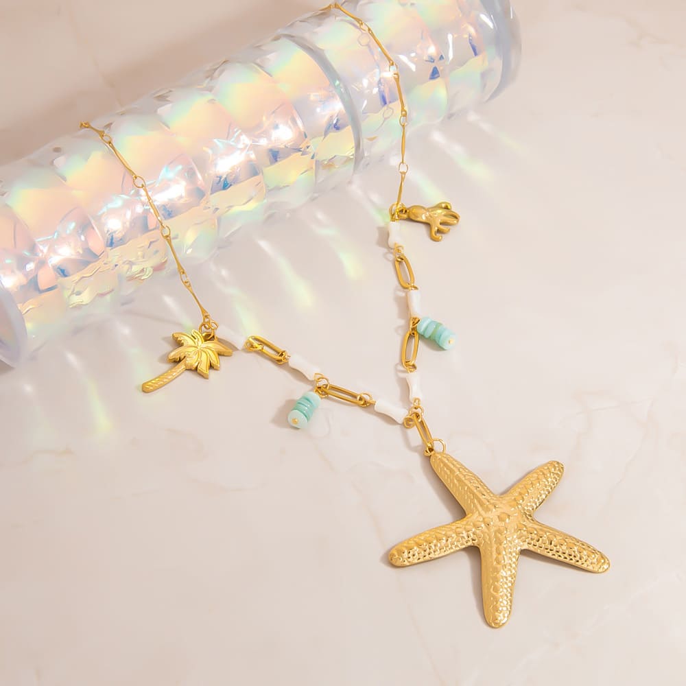 Mother’s Day Necklace Deals – 18K Gold Plated Starfish & Coral Pendant Choker