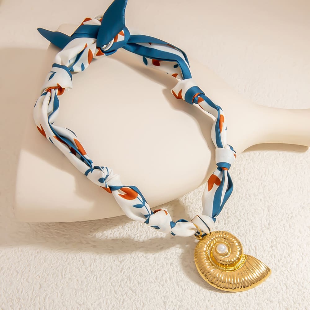 Gold Plated Necklace on Sale – DIY Silk Scarf Chain with Pearl & Shell Charm