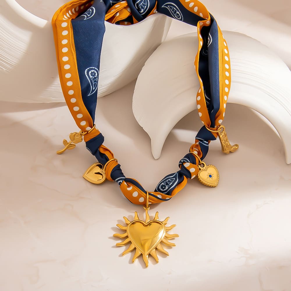 Birthday Gift Necklace Idea – Scarf Chain with Heart & Floral Pendant
