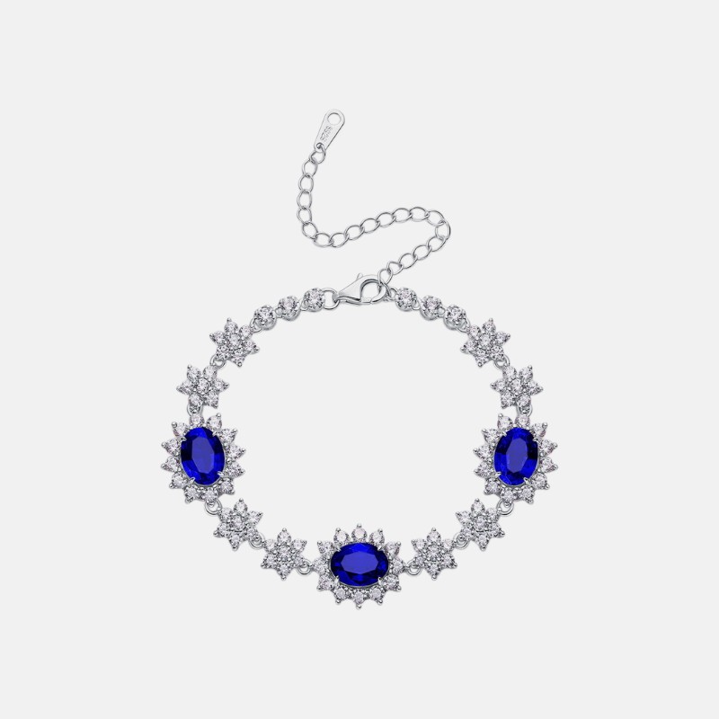 S925 Sterling Silver Sapphire Sunflower Bracelet – September Birthstone