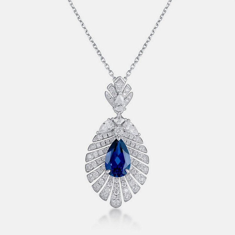 S925 Sterling Silver Red & Blue Sapphire Pendant Necklace – High Carbon Diamond Accent