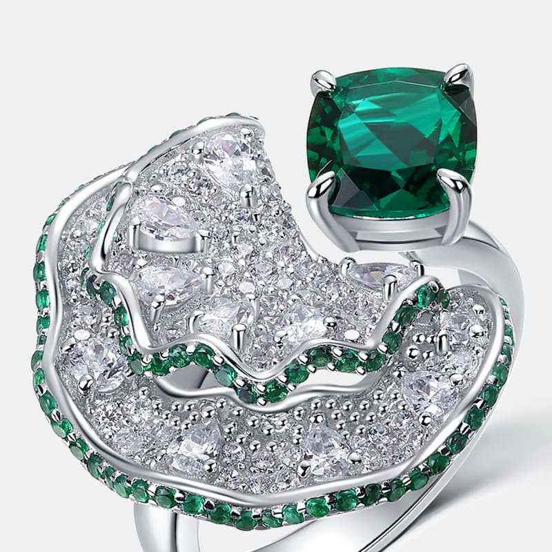 S925 Sterling Silver Fan-Shaped Sapphire Open Ring – European Bold Style