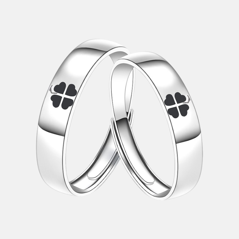 Matching Promise Rings – S925 Sterling Silver Four-Leaf Clover Couple Rings
