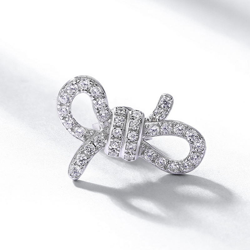 Pave Butterfly Bow Stud Earrings – S925 Silver with Sparkling Cubic Zirconia