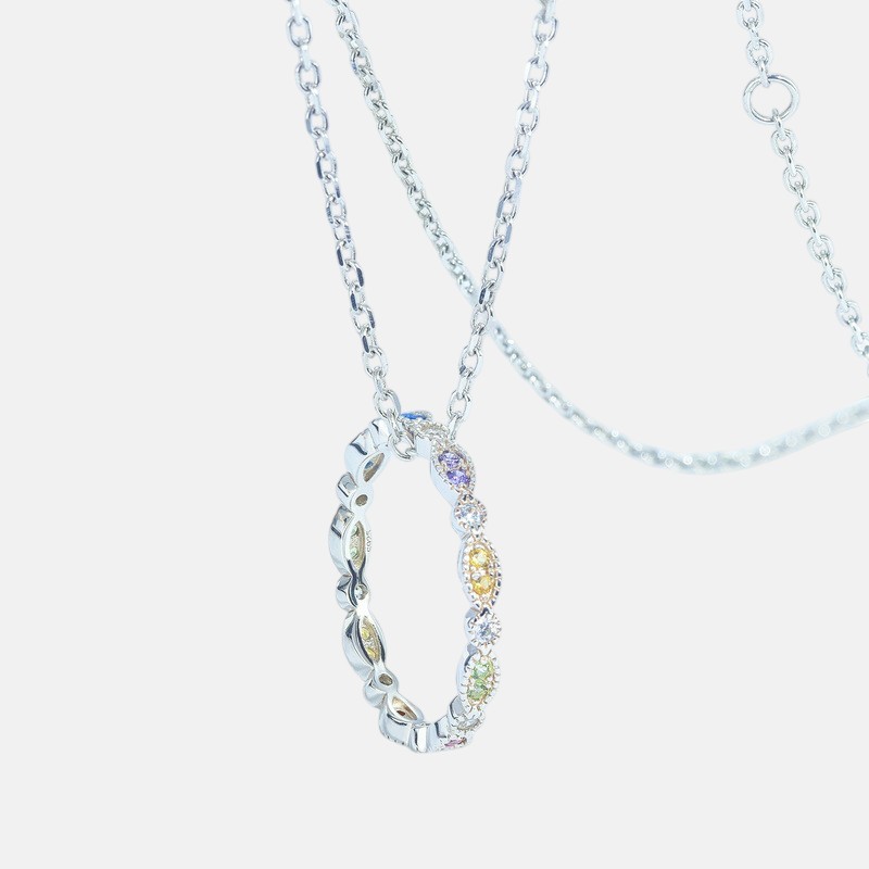 Rainbow CZ Ring Necklace Combo for Women – S925 Sterling Silver with Multi-Colored Gemstones