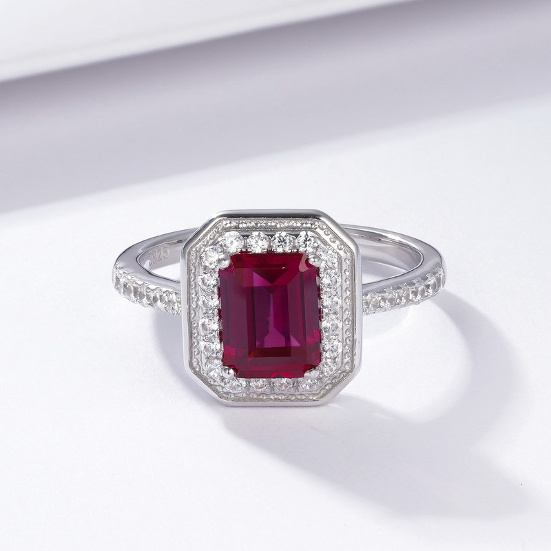 Natural Elongated Cushion Cut Diamond Engagement Ring – S925 Silver Lab Emerald Cocktail Style