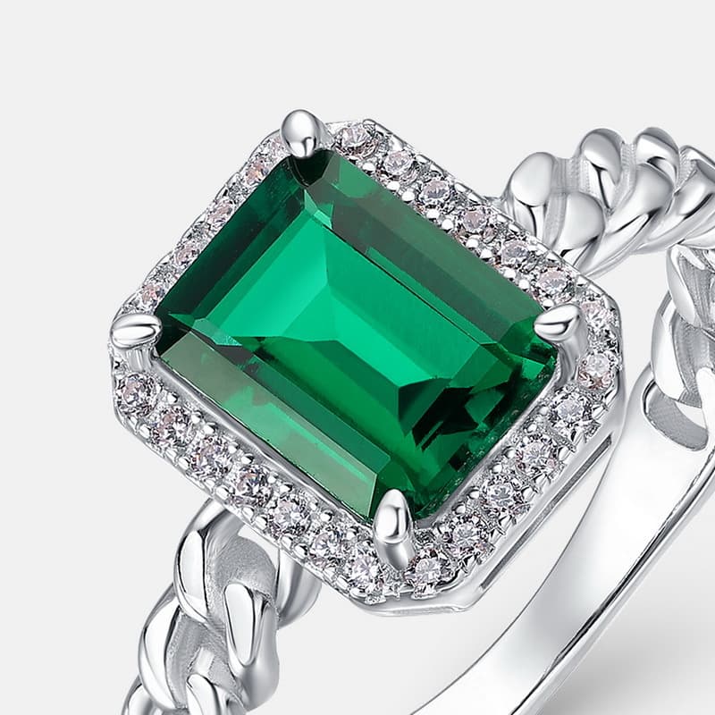 Elongated Cushion Cut Engagement Ring – Geometric Emerald S925 Silver