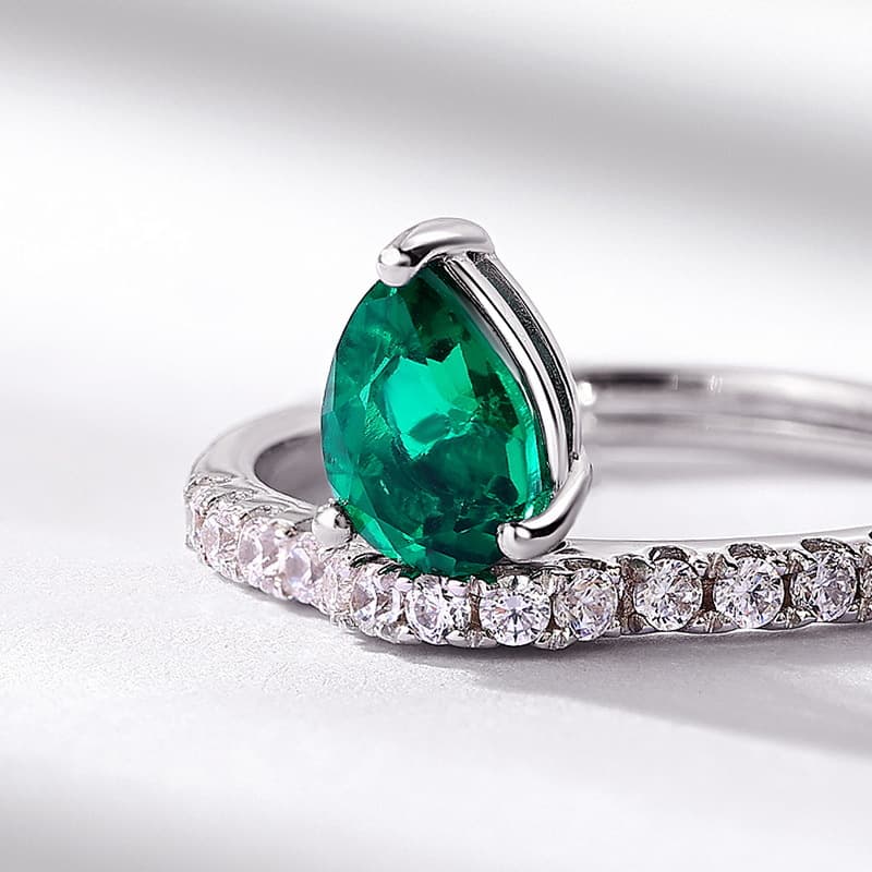 Pear Shaped Engagement Ring – Lab Created Emerald Adjustable S925 Silver  Summary
