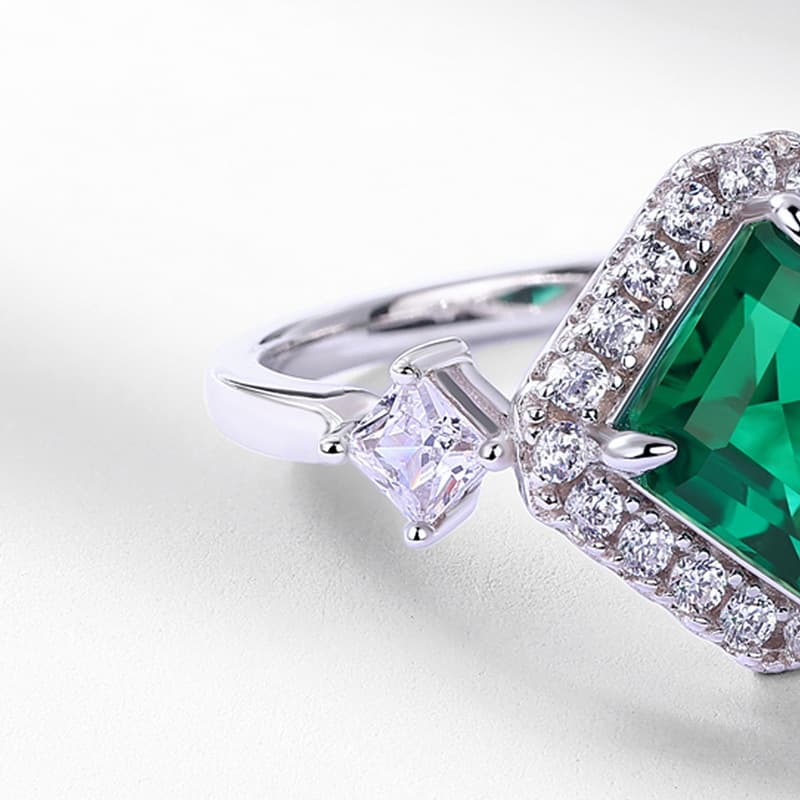Cushion Cut Engagement Ring – Geometric Lab Created Emerald S925 Silver