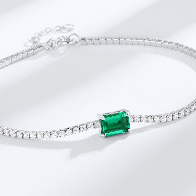 Emerald Bracelet – Vintage S925 Silver Lab Emerald Jewelry for Women