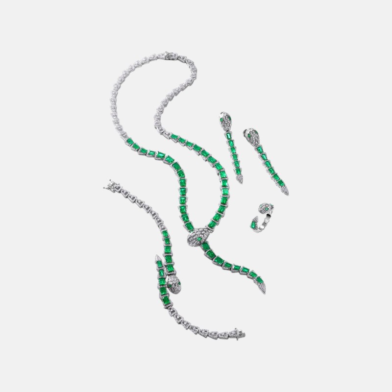 Custom Emerald Bracelet with Engraving – S925 Snake Bone Chain