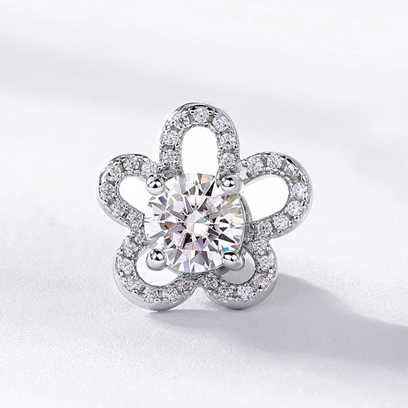 Moissanite Flower Stud Earrings – S925 Silver Spring Summer Jewelry