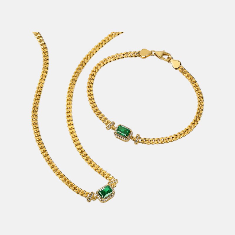 Emerald Gold Bracelet – S925 Silver with 10K Gold Lab Emeralds