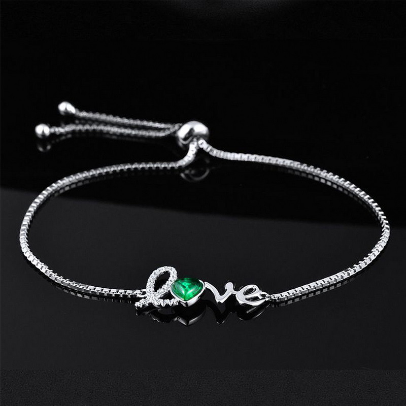 Emerald Charm Bracelet – S925 Silver Love Lab-Created Emerald Jewelry