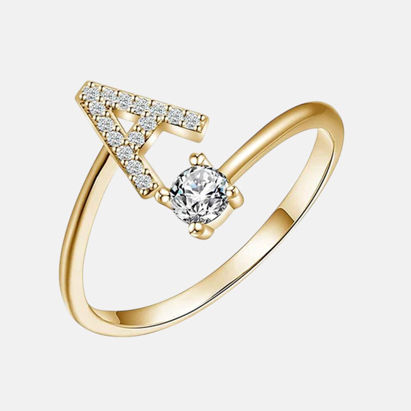 Initial Ring – Diamond-Studded Alphabet Open Ring for Women | Customizable