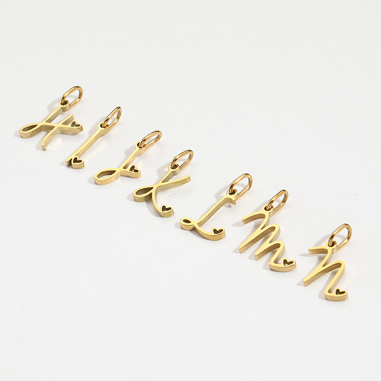 Gold Letter Charm – Stainless Steel Mirror Polished Alphabet Heart Pendant
