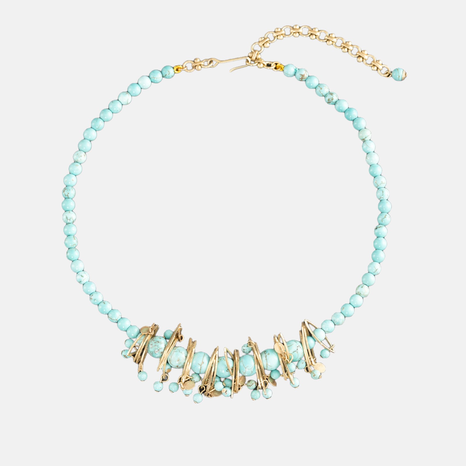 Pendant Necklace – Boho Turquoise Beaded Choker in Vintage Brass Style
