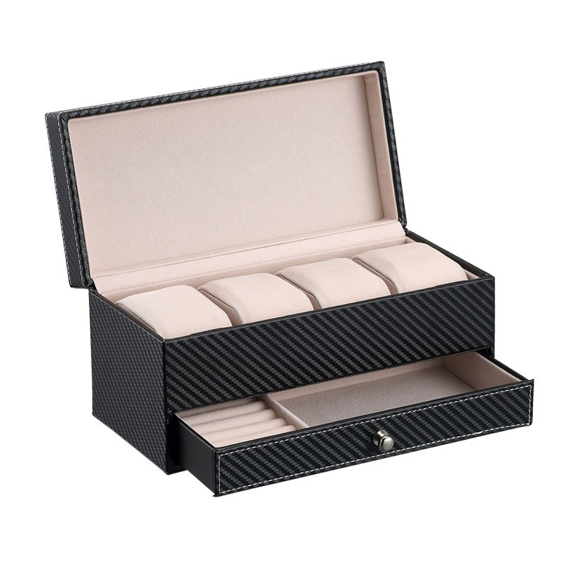 Mens Jewelry Box – Leather 4-Slot Watch Display Storage Case