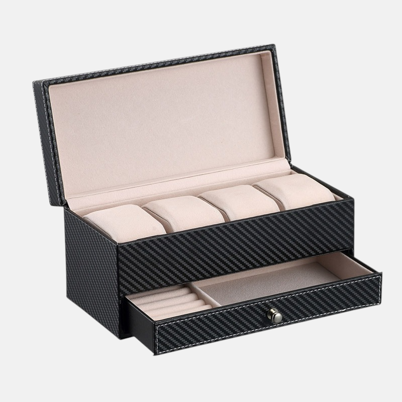Mens Jewelry Box – Leather 4-Slot Watch Display Storage Case