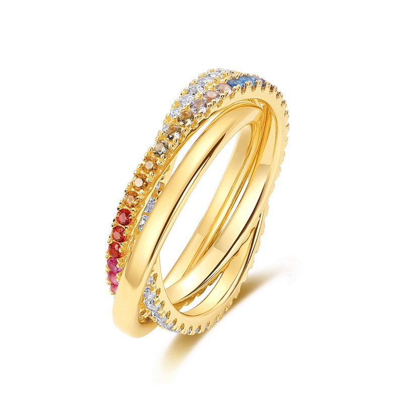 Colorful Zircon Ring-Triple Layer Intertwined Colorful Zircon Ring in 925 Sterling Silver