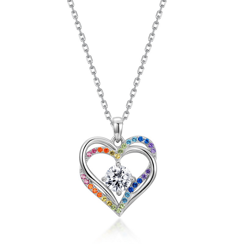 Rainbow Zircon Necklace – Heart Ocean Pendant in 925 Sterling Silver