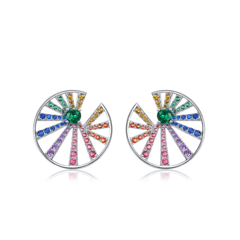 Rainbow Zircon Earrings – 925 Sterling Silver Round Stud Earrings