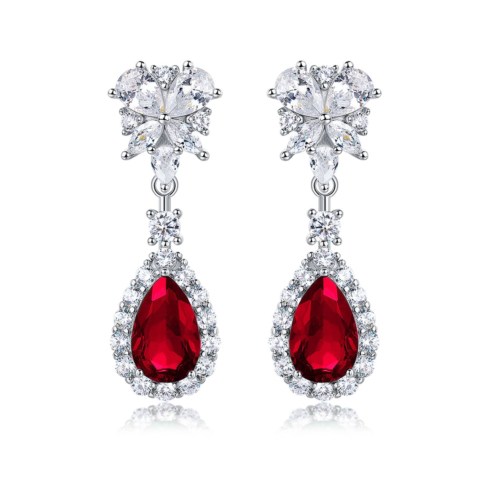 Ruby Stud Earrings – Long Drop S925 Sterling Silver Earrings for Women