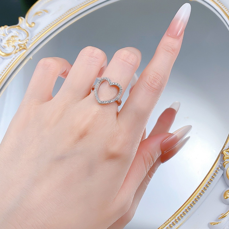 Moissanite Ring - Open Heart Halo Design in S925 Silver