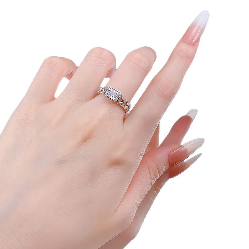 Moissanite Ring - Cuban Chain Rectangle Cut in S925 Silver