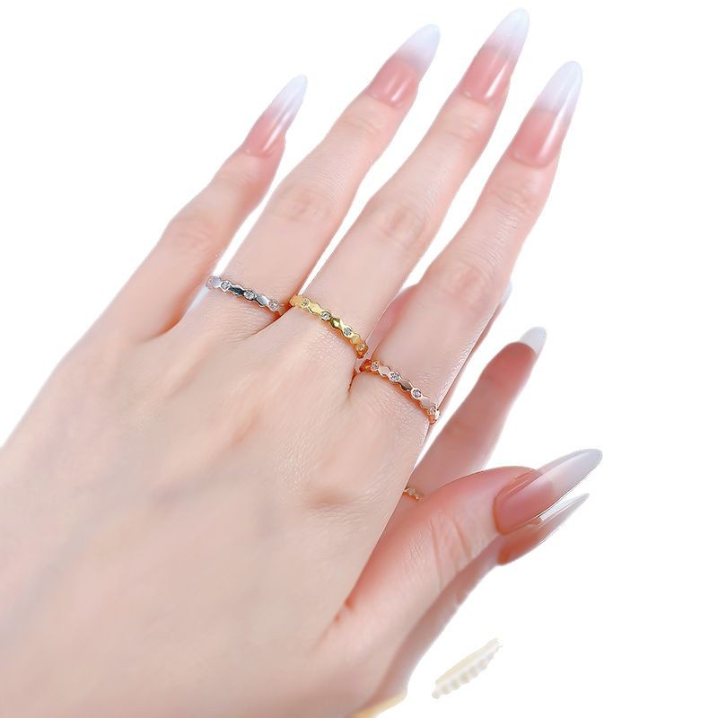 Moissanite Ring - Honeycomb Hexagon Stackable Band in S925 Silver