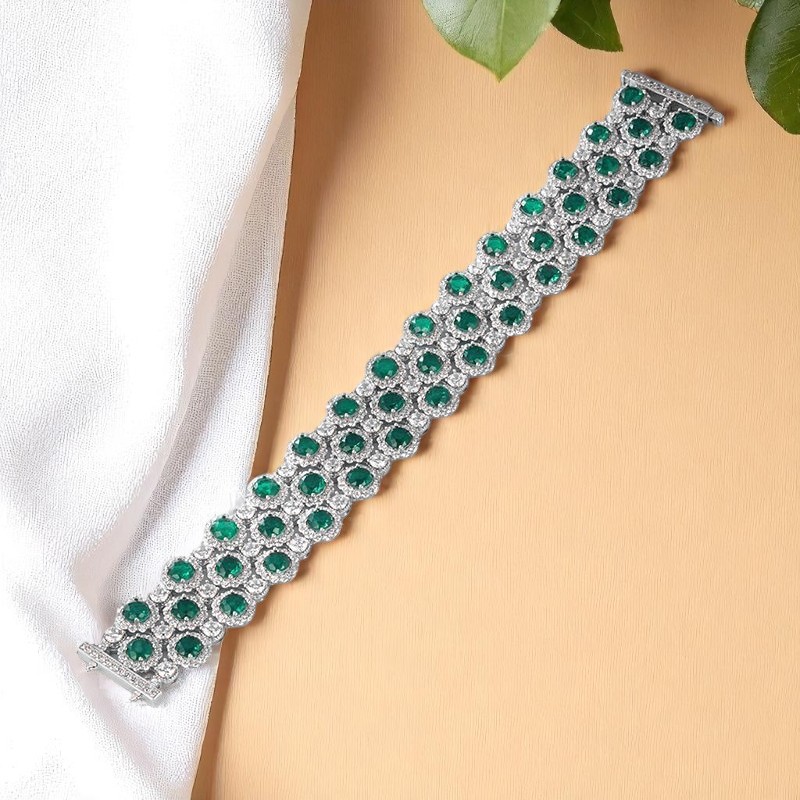 Green Gemstone Tennis Bracelet – Full Pave Lab-Created Gems in 925 Sterling Silver