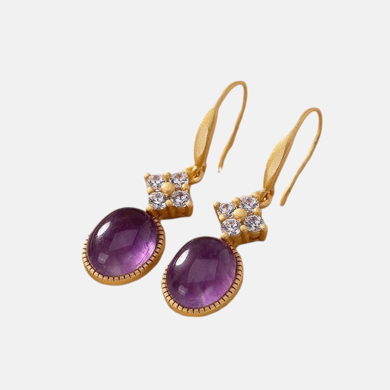 February Birthstone Earrings – Natural Amethyst Drop Earrings in Gold-Plated Sterling Silver