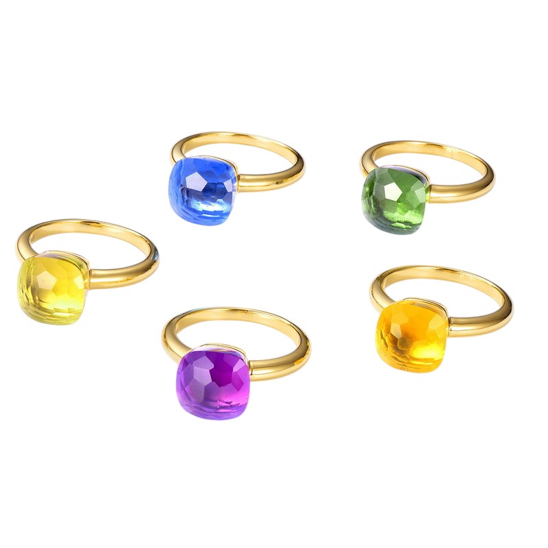 February Birthstone Candy Ring – Round-Cut Gem in 9K Gold-Plated Sterling Silver