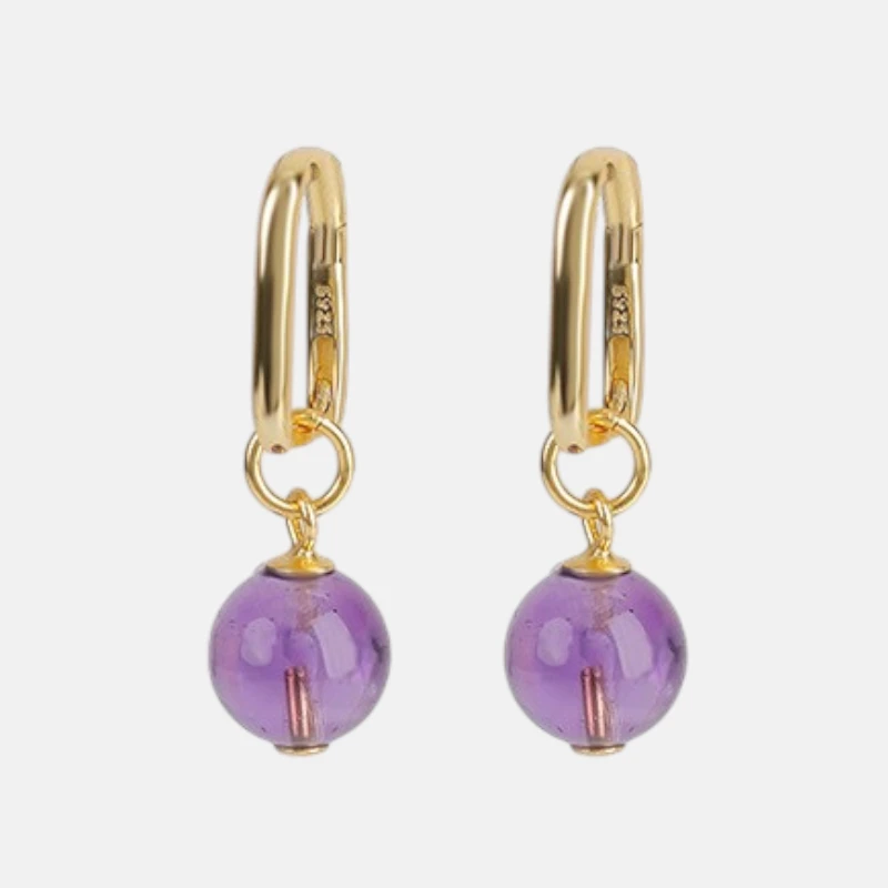 February Birthstone Earrings – Amethyst Crystal Ball Drop Earrings in Gold-Plated Sterling Silver