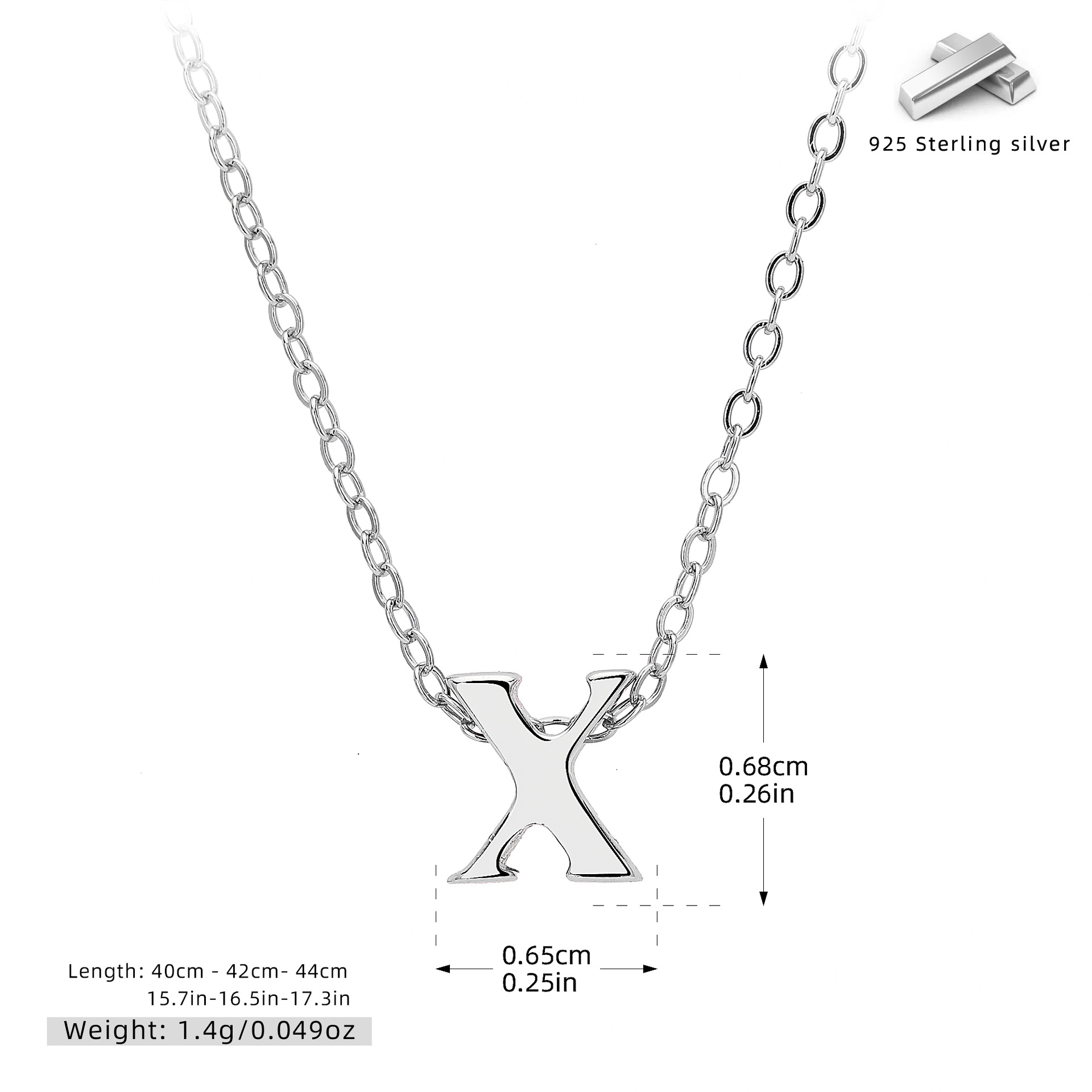 Initial Necklace – S925 Sterling Silver A–Z Alphabet Pendant Clavicle Chain
