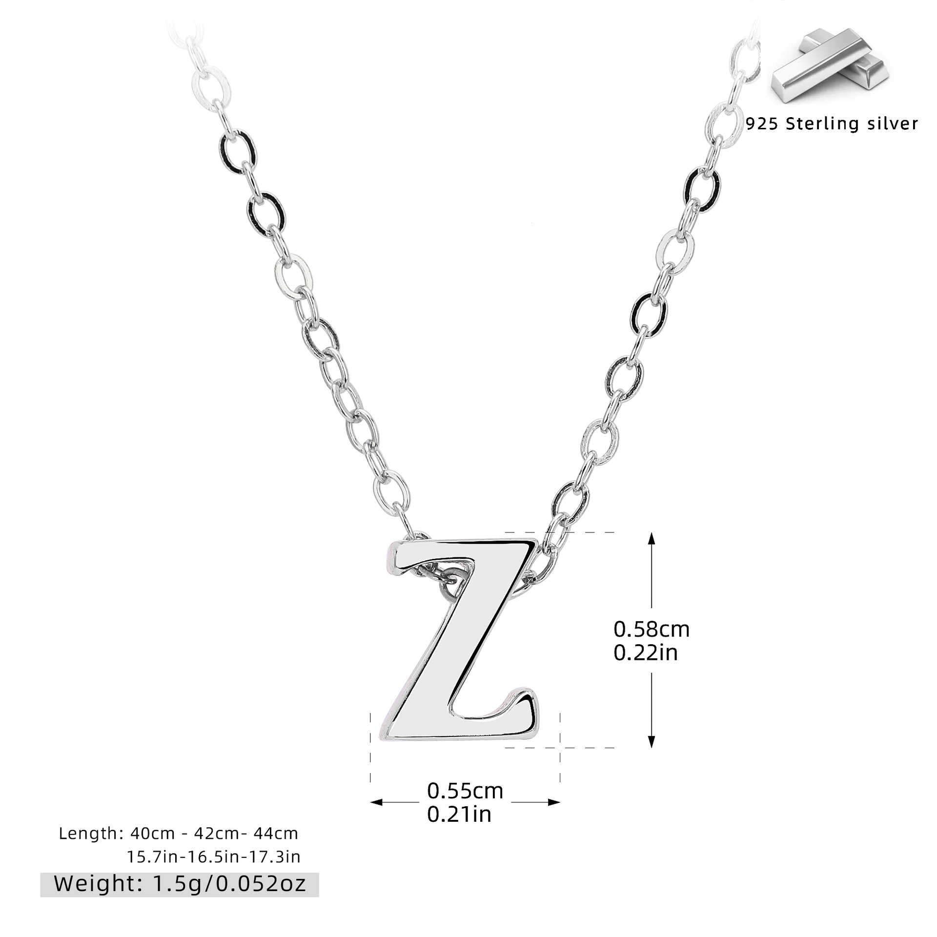 Initial Necklace – S925 Sterling Silver A–Z Alphabet Pendant Clavicle Chain